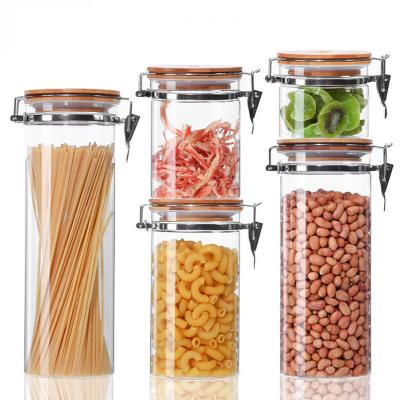 China High Quality Microwavable High Borosilicate Glass Airtight Jars With Bamboo Wood Lids for sale