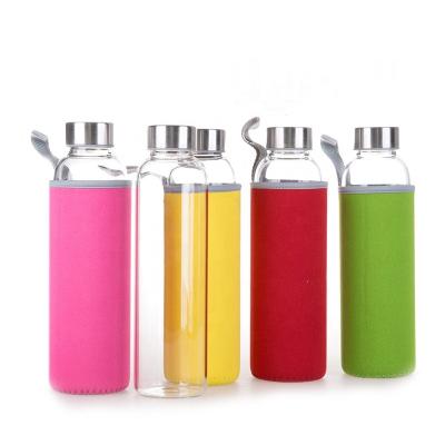 China Sustainable Wholesale Portable Glass Water Bottle With Neoprene Sleeve Heat Resistant Drinking Bottles for sale