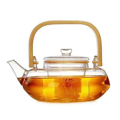 China Sustainable Wholesale Hand Blown Glass Teapot Set With Filter Borosilicate Glass Teapot for sale