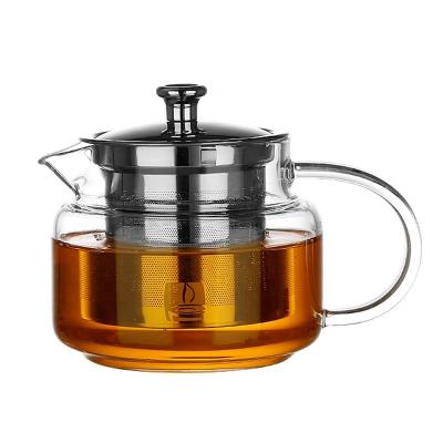 China Sustainable Heat Resistant Clear Glass Teapot With Stainless Steel Filter Thickened Glass Teapot for sale