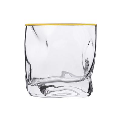 China 2021 New Products High Quality Lead Free Twisted Whiskey Glass Tumblers With Gold Rim for sale