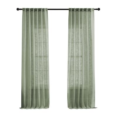 China Pervious Light Up Slap-Green Curtains With Rod Pocket Semi Sheer Curtain Drapes Elegant Casual Linen Textured Window Curtains for sale