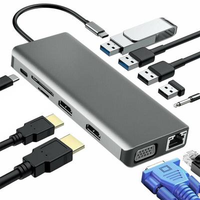 China FOR Laptop Expend Aluminum Multi Port 12 Ports Into 1 Type-C Adapter Hub USB C Hub 3.0 USB 3.0 Hub 12-in-1 for sale