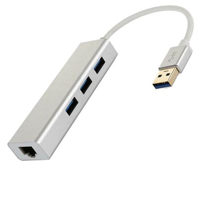 China FOR laptop spend ports aluminum alloy 4 in 1 3 port usb3.0 to gigabyte 1000Mbps LAN adapter hub network usb male to rj45 to usb converter for sale