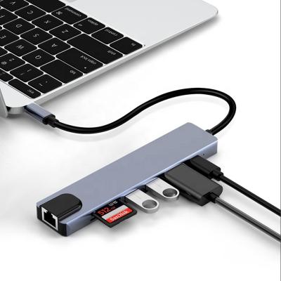 China Video Transfer + Charging+ Network 7 in 1 Phone Adapter Card Slot 7 Ports with RJ45 TF SD DP 8K 60hz Usb C Hub to Multi Port USB-C Hub usb 3.0 display for sale