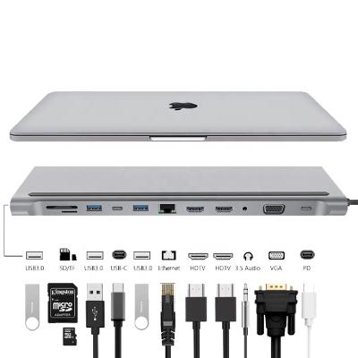 China Video Transfer + Charging+ Dual Network HDTV 4K 12 In 1 Usb C Hub PD 100W Rj45 Ethernet Lan Mst Usb Type C Docking Station With 100W PD Charger for sale