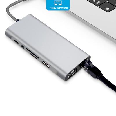 China Network 11 Ports Dock Station Multi-Port Transfer Adapter + USB Palladium Visual Aluminum Power Charging+ Charging USB3.0 Type-C AUDIO 11 Port Hub for sale