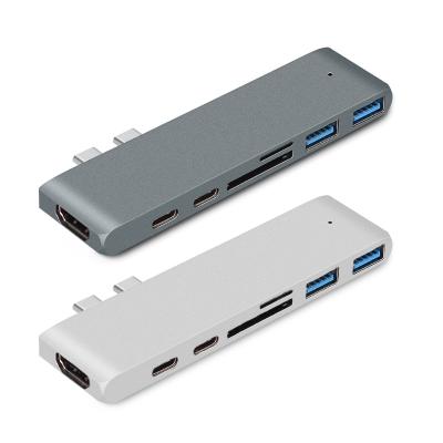 China FOR Laptop Expend Dual Ports Type USB C Hub HDTV 4K HD MI USB3.0 Card Reader Combo 7 in 1 Adapter PD USB3.0 Charging USB C Hub In-1 USB C Hub laptop 7 for sale