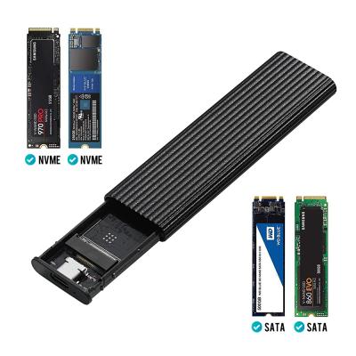 China Aluminum ngff m.2 nvme 2 in 1 main enclosure nvme enclosure metal case b m ngff m.2 ssd to sata 2.5 case ssd pcie to usb 2280 for sale