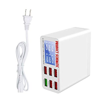 China LCD Display Power Charging Status USB Charger Multiport 5V 3A Surge Protector 40W 6 Port Fast Charging 3.0 Multi USB Charger for sale