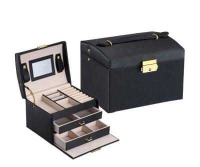 China High End Custom PU Leather Jewelry Boxes Luxury Storage Boxes With Mirror for sale