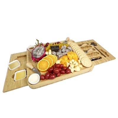 China Sustainable Natural color  luxury cheese board  cheese cutting board set round bamboo cheese board with cutlery set for sale