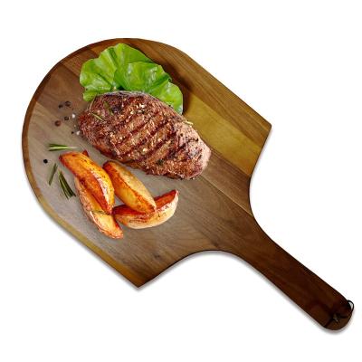 China Sustainable custom wholesale kitchen multifunctional butcher meat round acacia walnut wooden bamboo cutting board chopping block with handle for sale