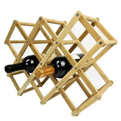 China Sustainable foldable bar cabinet countertop single 6 wine bottles holder storage rack wooden bamboo wine rack for sale