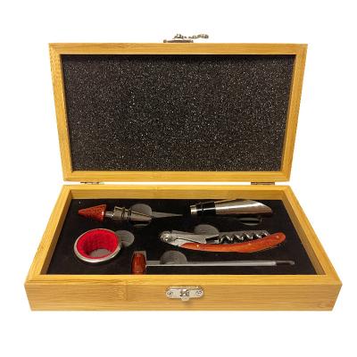 China Gift set wholesale luxury custom 4 pieces accessories kit wine bottle opener gift set wood box for sale