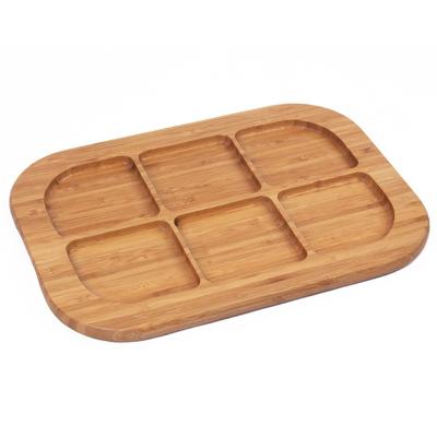 China Sustainable custom wholesale christmas rectangle nuts divider snack kids dinner plate set fiber tableware bamboo serving plate tray for sale