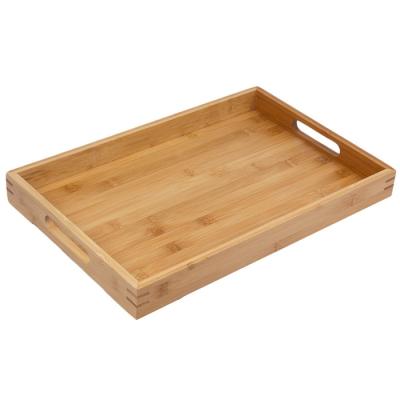 China Kitchen custom wholesale food fruit bakery snack coffee breakfast bed tea table natural bamboo wood serving tray with handles for sale