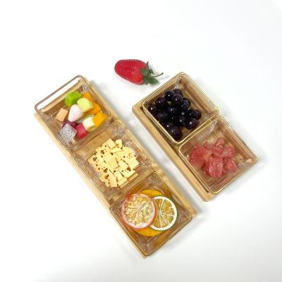 China Sustainable kitchen tableware movie night storage tray portable fruit dish serving bamboo snack candy tray with glass bowl for sale