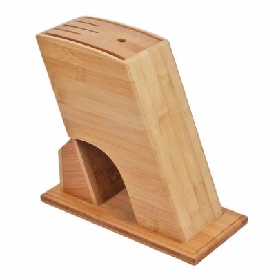 China Sustainable kitchen block stand space saver pocket knife storage organizer natural bamboo wood knife display stand holder rack for sale