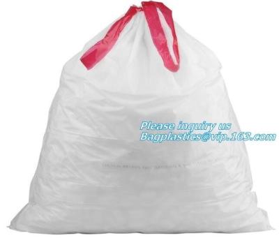 China Customized biodegradable compostable Drawstring garbage bag, compostable garbage bags on roll with drawstring, draw tape for sale