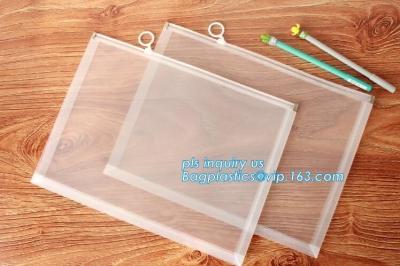 China EVA Plastic Promotional Gift Packaging Bag Slider Zipper Bags With Ring Holder, PVC zipper bag for invoice bill bag penc for sale