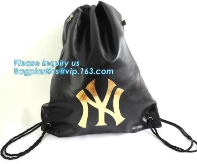 China Custom Name Stamping PU Leather Drawstring Bag With Handle Waterproof Promotional Black Drawstring Bag Promotional Detai for sale