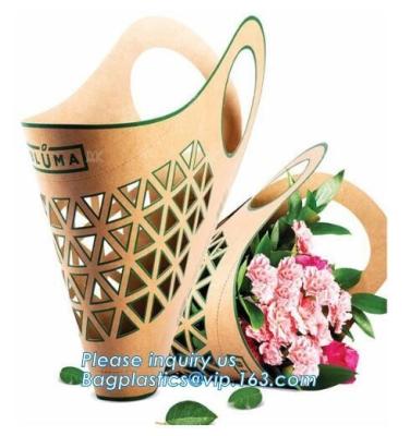 China portable luxury paper bag flowerpot fresh plant flower carrier bags,Eco-friendly Kraft paper Flower bag, flower paper pa for sale