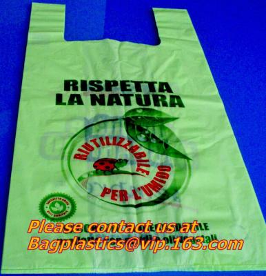 China Corn Starch Eco PLA 100% Compostable Plastic t-shirt Shopping Bags,disposable carry shopping bags 100% compostable corn for sale