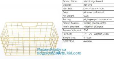 China metal wire storage basket with tray in whole sale lowest MOQ sale even just buy 1 set, Kitchen storage Rose gold wire me for sale