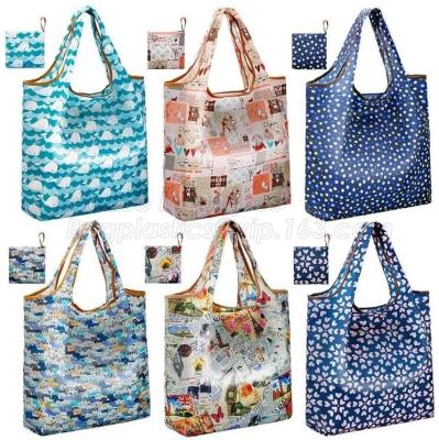 China ECO Friendly nylon foldable reusable grocery bag 5 cute designs folding shopping tote bag fits in pocket bagease package for sale