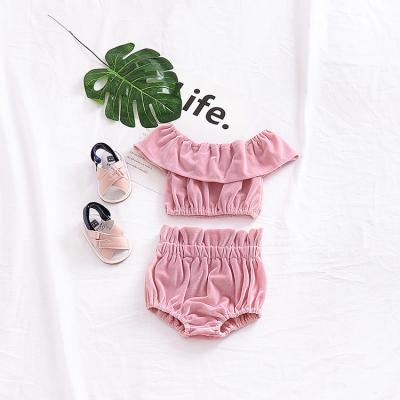 China Short Sleeve Babies Off Shoulder Two Piece Romper Large Velvet PP Pants , Summer Baby Romper Set for sale