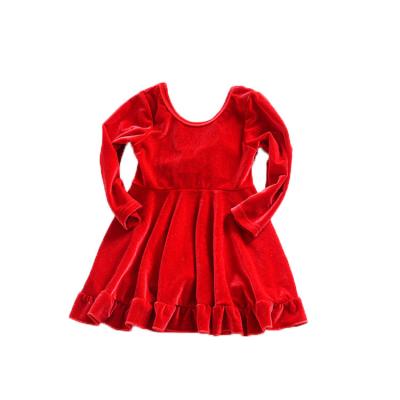 China Breathable Boutique Girls Red Velvet Dress Big Gold Bow On The Back Kids Christmas Clothes for sale