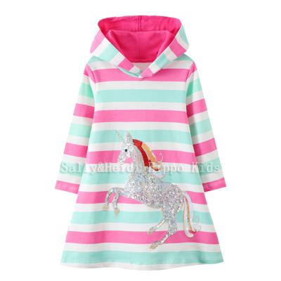 China Breathable Skin Friendly Kids Clothes Girls Sequin Horse Embroidery Hoodie Dress Kids Soft Cotton A Line Dress for sale