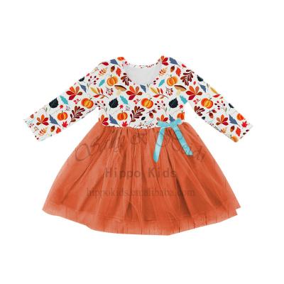 China 2021 New Design Boutique Toddler Girl Thanksgiving Kids Clothing Washable Thanksgiving Tulle Dress for sale