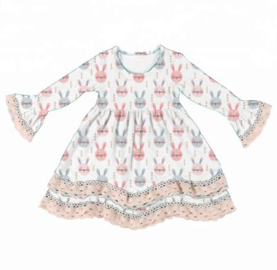 China Breathable Wholesale Kids Clothes Cute Rabbit Lace Ruffle Dress Kids Easter Dress Girls for sale