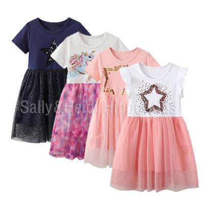 China Girls' 100%cotton Tulle Breathable Dress Unicorn And Star Sequin Clothes Dress For Baby Girl for sale