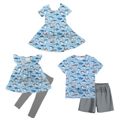 China New Design Eco-Friendly Girls And Boys Summer Shorts Sets Kids Sea Animal Print Sibling Outfits Dress for sale