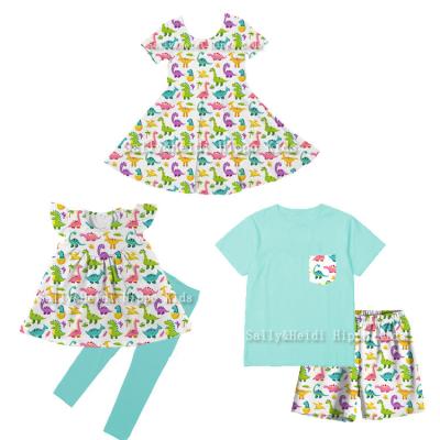 China New design eco-friendly girls summer spirng sets for girls kids dino print sibling outfits dress up for sale