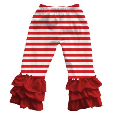 China Christmas Winter Kids Red Ruffle Breathable Wholesale Cotton Leggings And Icing Stripe Legging For Kids Girl for sale