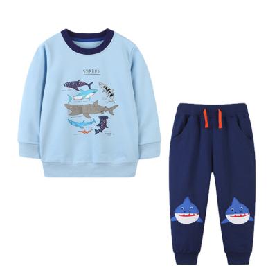 China Wholesale Casual Boys Clothing Sets Shark Toddler Sweat Suits Kids Cotton Tracksuits for sale