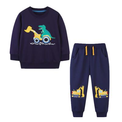 China Casual Dinosaur and Excavator Pattern Boys Clothing Sets Funny Toddler Sweat Suits Kids Tracksuits for sale