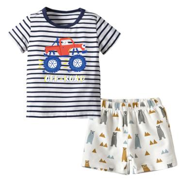 China Summer Anti-Shrink Stripe Boys Short Outfits, Boy Children Two Piece T-shirt Set, Baby Boy Summer Outfits for sale