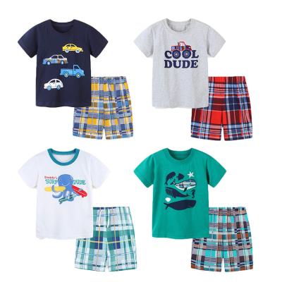 China Washable Boys 100% Cotton Print Summer Outfits Embroidery And Young Boys Shorts Clothing Set for sale