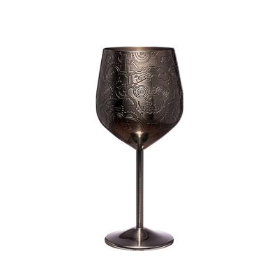 China Etching Design Stainless Steel 18/8  Wine Glass Black Steampunk Style Goblet for sale