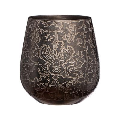 China Stainless Steel Wine Glass Egg Shape Etched Stag Design Vintage Silver Color Wine Cup for sale