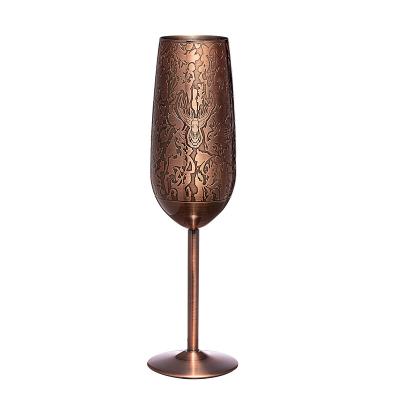 China Unbreakable Stainless Steel Champagne Glasses 200ml Copper Goblet Baroque Style Wine Cup for sale