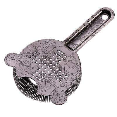 China Stainless Steel Hawthorne Strainer for Cocktails Bar Strainer Cocktail High Density Spring Black Finish for sale