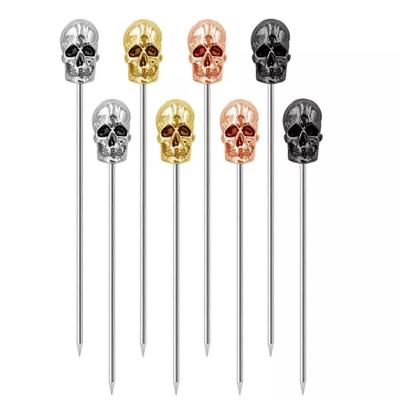 China Stainless Steel Fruit Skewer Stick Fork Bar Tools Creative Skeleton Shape Fruit Needle for sale