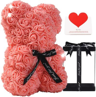 China Lovely Artificial Flower Mother's Day Gifts PVC Gift Box Valentines Day Teddy Bear Colorful Artificial Flower Heart Rose Bear Flower for sale