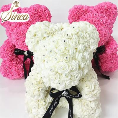 China Cute Artificial Flower Wedding Gift Flower Craft And Design Aniversity Presents Foam Giant Artificial Flower Foam Rose Teddy Bear for sale